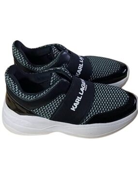 Karl Lagerfeld Black & White Knit Slip-On Platform Sneaker